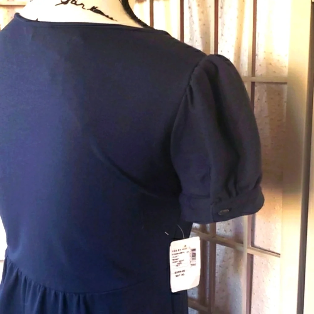 Theory New Navy Blue Short Sleeves Round Neck Fitted Waist Mini Dress Size 0P